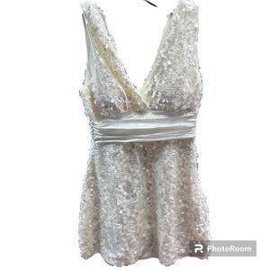 PROM MINI DRESS TWENTYONE 21 MINI CREAM SEQUIN TULLE DRESS  SZ SMALL